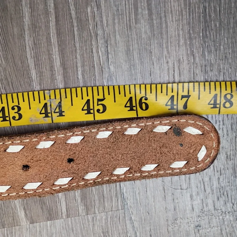 Hand Tooled‎ Leather Western Belt Size 42 GENE Saddle Cowboy Floral Buck Lacing*